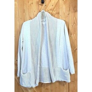 Pure Jill J Jill Light Gray Cashmere Open Front Cardigan Sweater Pockets XS